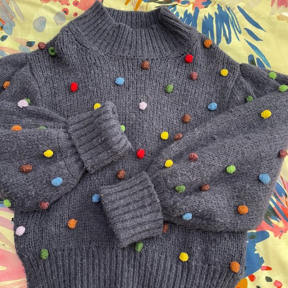 FARM Rio Sweaters - Farm Rio Rainbow Pom Pom Sweater